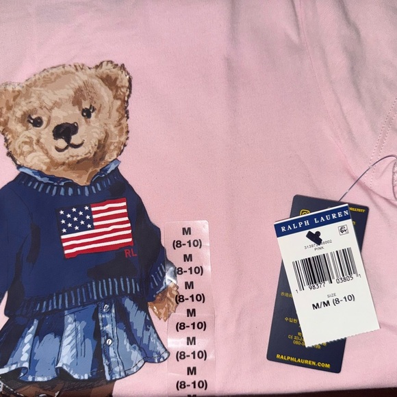 NWT Ralph Lauren Polo Bear t-shirt in a soft pink hue, size Medium (8-10) - Picture 3 of 5